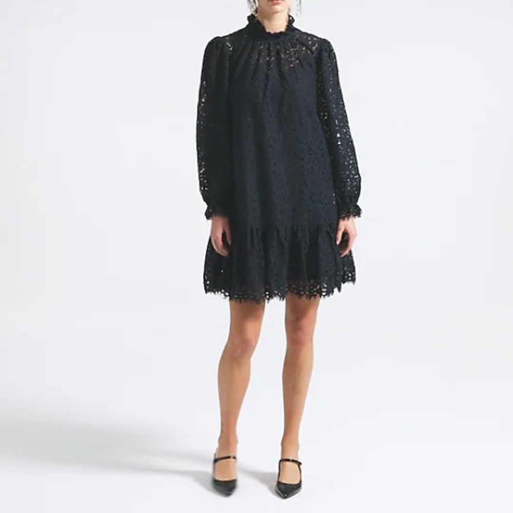 J.Crew Ruffleneck Black Lace Dress